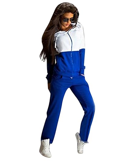 PengGeng Damen Elegant Trainingsanzug Zip Hoodie Sweatshirt Anzug Mit Hose 2Pcs Jogginganzug Sportanzug