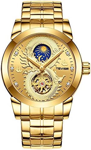Dragon Skeleton Men Automatic Mechanical Watch Moon Phase Gold Wristwatch