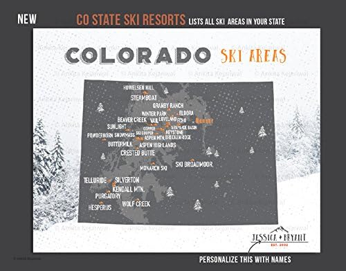 Ski Resorts of Colorado, 8x10 Inches, Print, Personalized, CO State Print