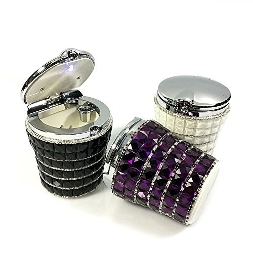 Follicomfy High Grade Bling Diamond Portable Auto Car Smokeless Cigarette Odor Ashtray Cylinder Cup Holder With Led Lamp,Black