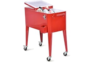 HAPPYGRILL 80 Quart Rolling Cooler Cart with Lockable Wheels, Outdoor Beer Beverage Cooling Ice Chest with Bottle Opener & Cap Catcher, for Party Poolside Backyard BBQ