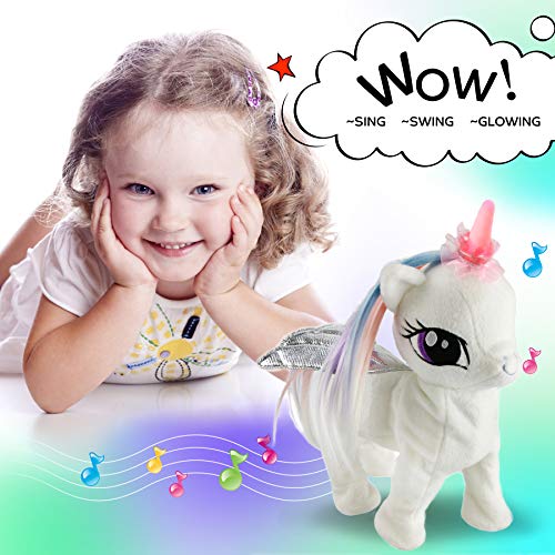 Houwsbaby Musical Unicorn Electronic Toys Interactive Night Light Horn Animated Stuffed Animal