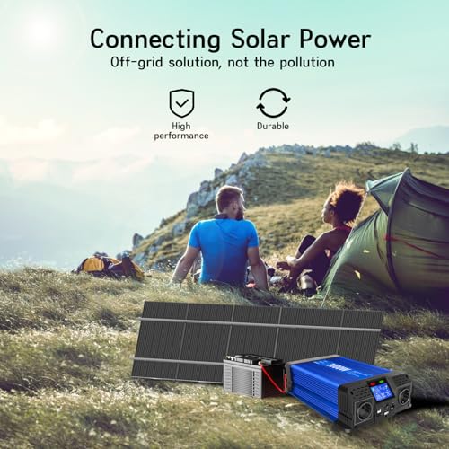 ETREPOW 3000 W/6000 W Inverter 12 V 220 V Pure Wave with Remote Control, 2 EU Sockets, 2 USB + Type-C Ports, for Household Appliances, Caravans, Camping Voltage Converter.