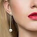 Cat Eye Jewels Solid S925 Sterling Silver 8-10mm Button Ball Dangle Drop Double Pearl Stud Earrings for Women Girls