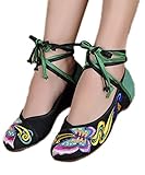 AvaCostume Womens Embroidery Classics Butterfly Cheongsam Flat Shoes, Black, 38