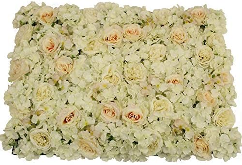 UNIQUE FOREST ARTS 24x16inch(40X60cm) Artificial Silk Rose Hydrangea Flower Wall Decoration Decorative Silk Hydrangea Flower mat Wall for Wedding Backdrop Party Event Decor(Set of 4) (White)