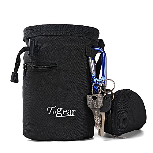 Togear Chalk Bag for Rock Climbing, Weightlifting, Bouldering & Gymnastics Workout Accessories, Quick-clip Belt with Two Aluminium Carabiner Key Chain Clip Hooks (Black-1)