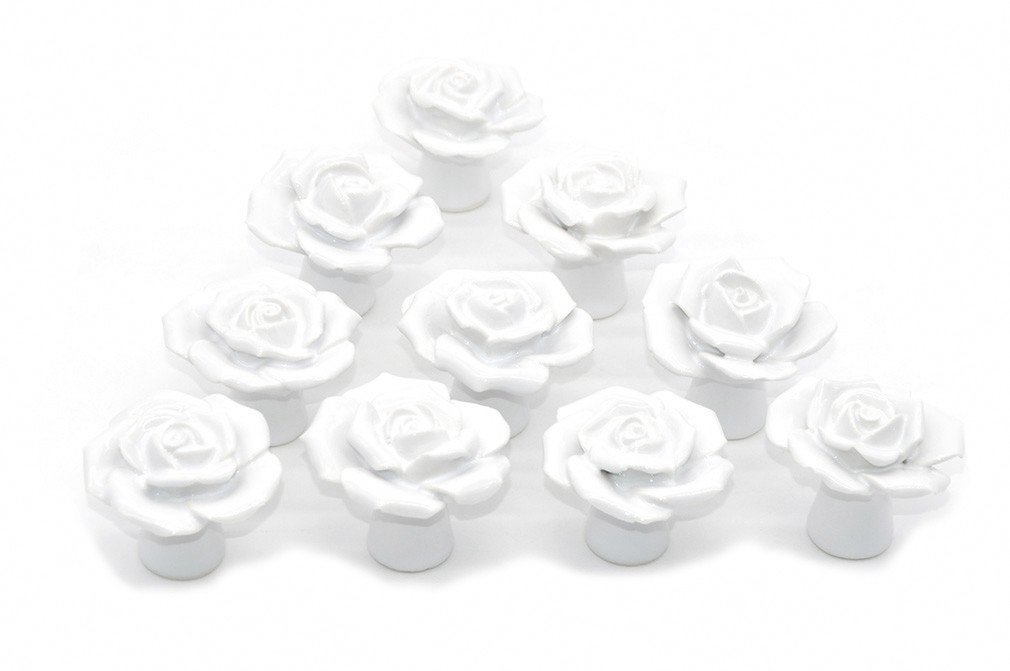 Medigy Rose Flower Ceramic Door Knob Dresser Kitchen Cabinet Cupboard Drawer Pulls Handles 10 Pack, White