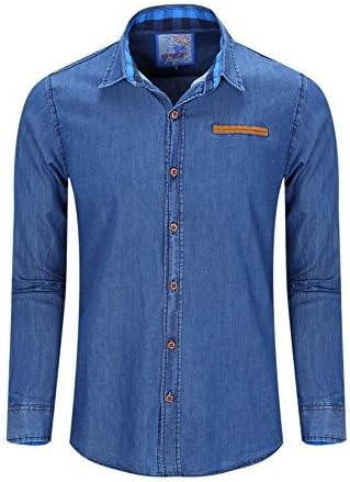Men's Casual Fit Long Sleeve Button Down Denim Shirt Light Blue XL