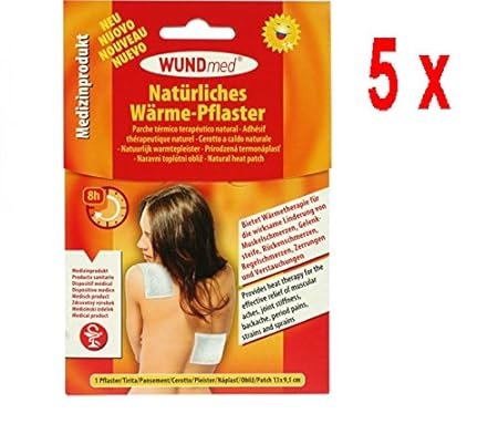 5 x Wundmed Wärmepflaster, Hypoallergen Wärmetherapie Pflaster - 1 Stück (13 x 9,5 cm)