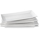 LIFVER Serving Platter, White Rectangle Plates Set of 4, 10 Inches Sushi Plate, Ceramic Serving Trays for Party, Dessert, Appetizer, Steak, Serving Dishes for Entertaining, Dishwasher & Oven Safe