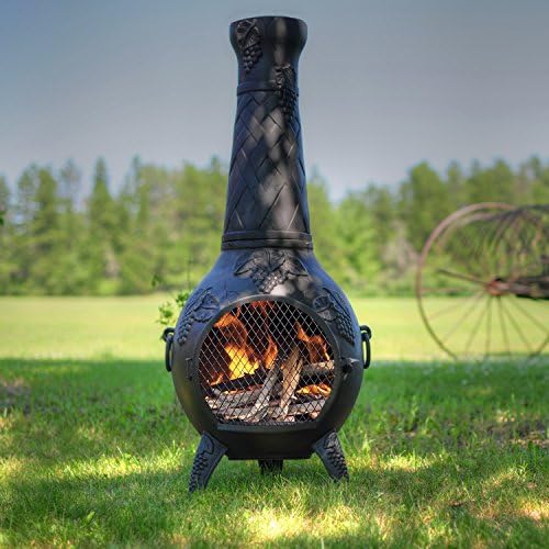 Blue Rooster - ALCH001-CH - Grape Leaf Cast Aluminum Chiminea - Charcoal - Large
