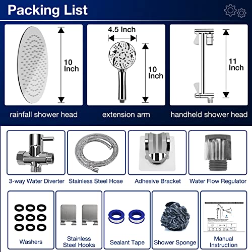 Ordenado Shower Heads with Handheld, 10" Rainfall Shower Head and 9