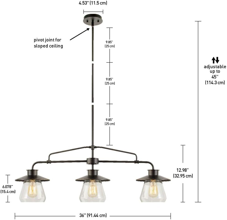Nate 3-Light Pendant, Oil Rubbed Bronze, Clear Glass Shades, 64845 - - 