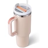 Ochapa 40 oz Tumbler with Handle Straw Lid Insulated Stainless Steel Vacuum Reusable Keep Drinks Cold Coffee Cup Holder Friendly Gifts for Women Lover Car Gym Travel, Pink