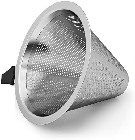 Pour Over Coffee Dripper Filter-Stainless Stell Cone Drip Coffee Maker-Double Mesh Reusble Filter