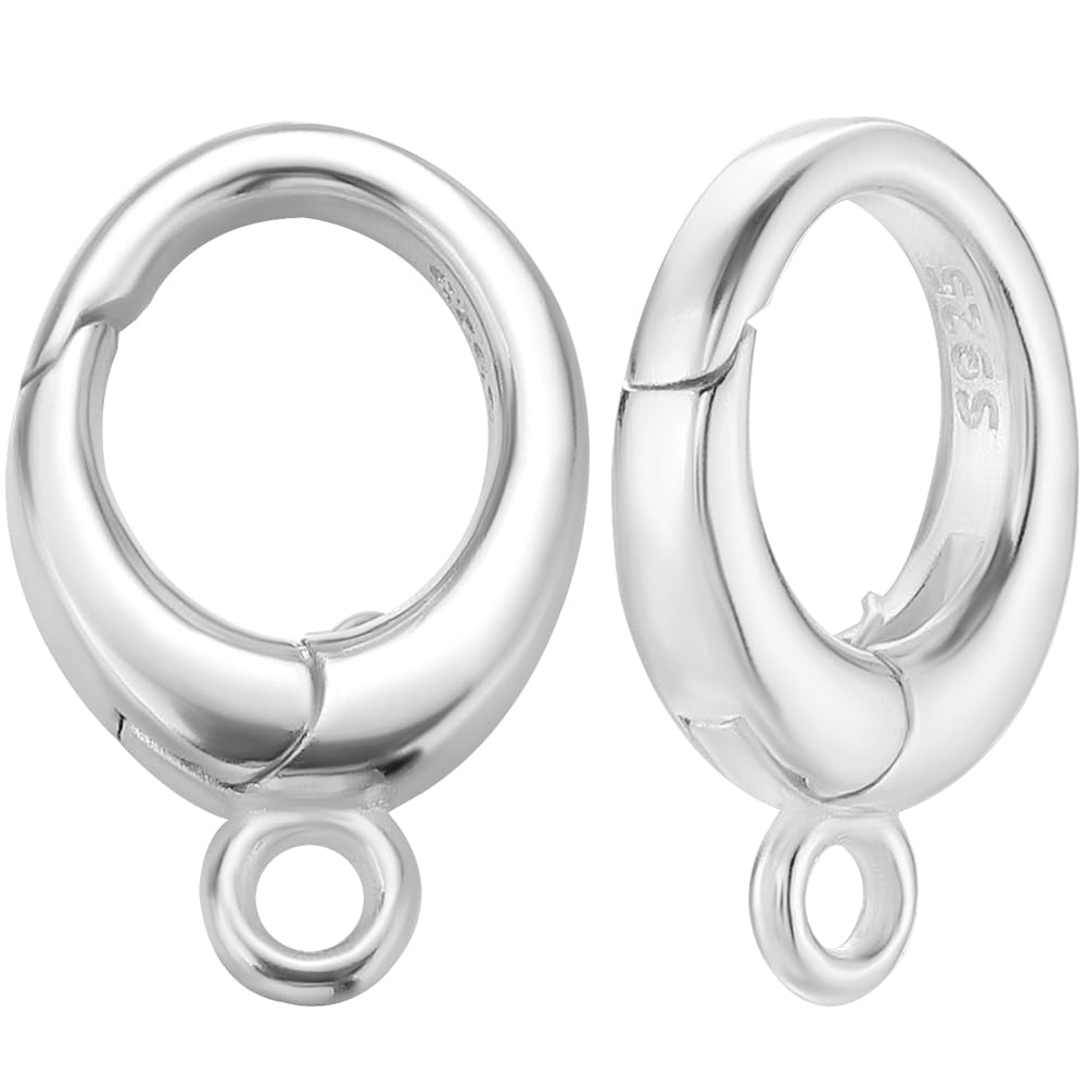 Beebeecraft 1 Box 2Pcs Spring Gate Rings 925 Sterling Silver 12mm Snap Round Spring O Ring with Hole for Keychain DIY Craft Making