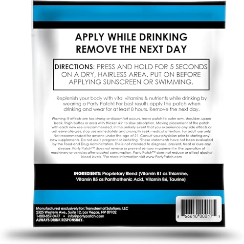 Zero Calories, Water-Resistant Recovery Patch for Parties and Nights Out - 12 Pack