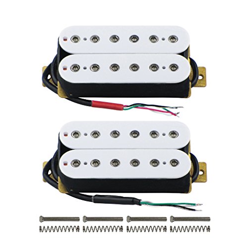 FLEOR Set of Alnico 5 Double Coil Humbucker Electric Guitar Neck & Bridge Pickup Alnico V Adjustable Pole Piece, White Color