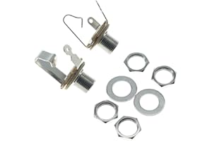 KAISH Nickel Premium 2-Pack Brass Material American Thread Audio 1/4" Female Guitar/Bass Output/Input Jack 6.35mm TS Mono Panel Mount Jack Socket with Nuts and Washer