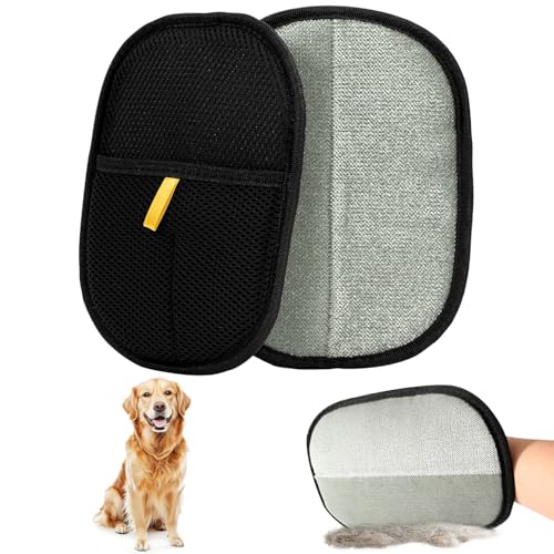 2 x Cat Hair Gloves, Double Sided Anti-Animal Hair Glove, Reusable Pet Hair Brush for Washing Detangling and Grooming, Pet Hair Brush for Sofa Furniture Carpet Car Seat