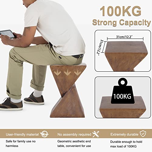 medla Lightweight Concrete Side Table: Modern End Table with Wood-Like Finish Small Coffee Table Stylish Bedside Table for Living Room Bedroom Balcony 30.5×30.5×46cm
