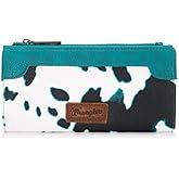 Montana West Wrangler Cow Print Wallets Womens Bifold Credit Card Wallet Women's Wallets, Card Cases & Money Organizers Turquoise Wallet for Women Ladies Female Cash Wallet with Smooth Zipper