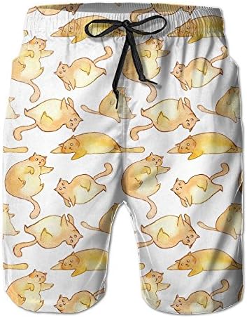 KAFJDOIQ Fat Cat Pattern Custom Man Swimsuit Trunks Short Vacation Quick Dry Water Slides