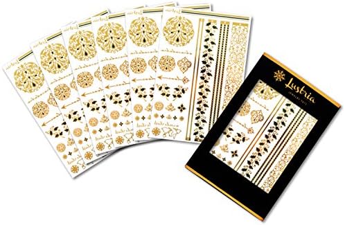 Lustria Metallic Tattoo Jewelry - Bracelets, Armlets & Anklet Flash Tattoos - Sunlight from Arabesque Garden - 6 Sheets 1 Design