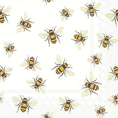 SAVE THE BEES! white Cocktail or Tea Napkins paper 25 cm square 20 in pack
