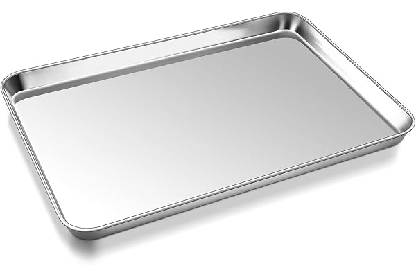P&P CHEF Baking Cookie Sheet, Stainless Steel Baking Pan Oven Tray, Rectangle 17.3” x 13” x 1”, Non Toxic & Durable Use, Mirr