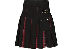 ZEIYIGNR Scottish Mens Kilt Traditional Highland Tartan Utility Kilt Vintage Gothic Plaid Pleated Skirts Cosplay Costumes