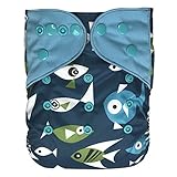 EcoAble Baby Charcoal Bamboo All-In-One AIO Cloth Diaper w/ Pocket, Size 10-35Lb (Fish)