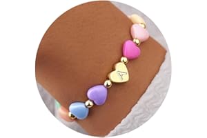 WomenGifts Initial Heart Bracelets for Girls Women – Christmas Cute Little Girls Letter A-Z Charm Bracelet, Personalized Happy 3-18 Years Old Birthday Gift for Sisters, Teens & Her, Adjustable Gold Jewelry