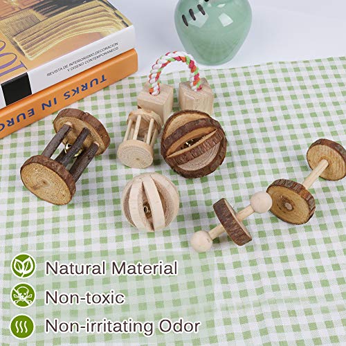 AriTan 7 Pcs Hamster Chew Natural Wooden Toys, Teeth Care for Small Animals Guinea Pig Rats Chinchillas Bunny Rabbits Bird Toys Accessories, Dumbells Exercise Bell Unicycle - Thumbnail 4