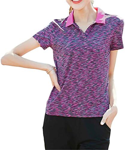Women Summer Cotton Polo Shirts Breathable Causal Striped Style Short Sleeve Young Ladies Polo Shirt Fluorescent Black M
