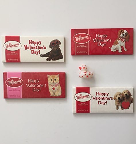 Whitmans Solid Milk Chocolate Valentine Candy Bars (4 -2oz Ea) Plus FREE BONUS-Your Very Own Teeny Tiny Valentine Hearts Rubber Ducky. Perfect For Your Special Someone (5 Items)