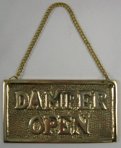 Hanging Solid Brass Fireplace Damper Open Closed Sign