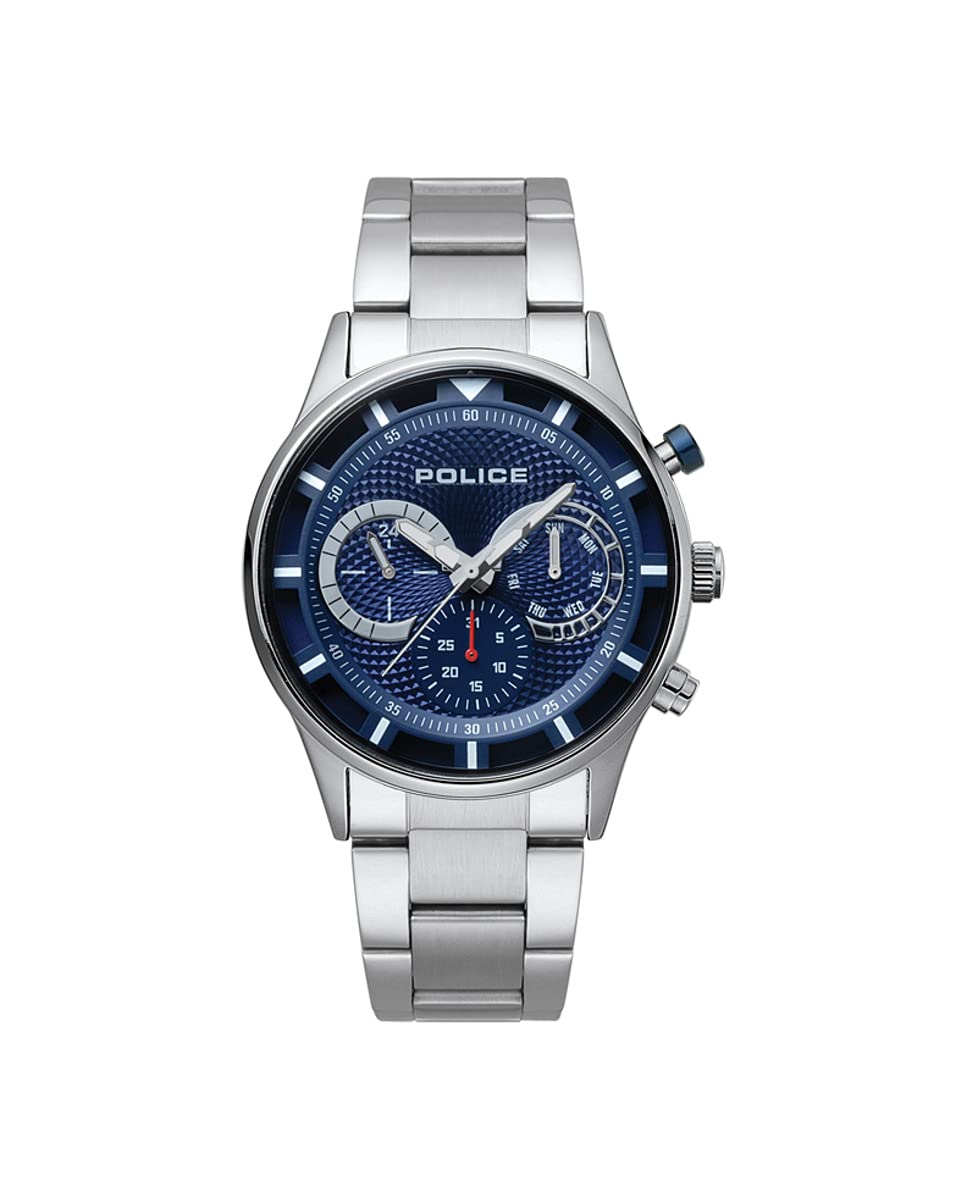 Police Men's Quartz Watch with Blue Dial Chronograph Display and Silver Stainless Steel Bracelet 14383JS/03M