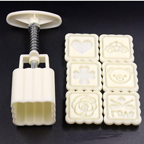 Mooncake Mould 50g DIY Moon Cake Mold Cookie Cutter Mid Autumn Festival Stamps Decoration(White-Square-6 Stamps)