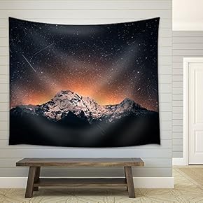 Snow Mountain Under Sea of Stars - Fabric Wall Tapestry Home Decor - 51x60 inches