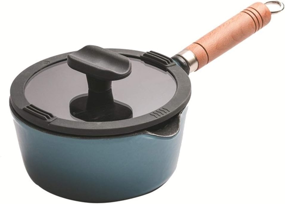 Dutch Oven Enameled Cast Iron Round with Lid. 2.2/2.8 quart with Wooden Handle Natural Non-Stick Slow Cook Self Dutch Oven/Stew pan (Color : Blue, Size : 2.8qt)