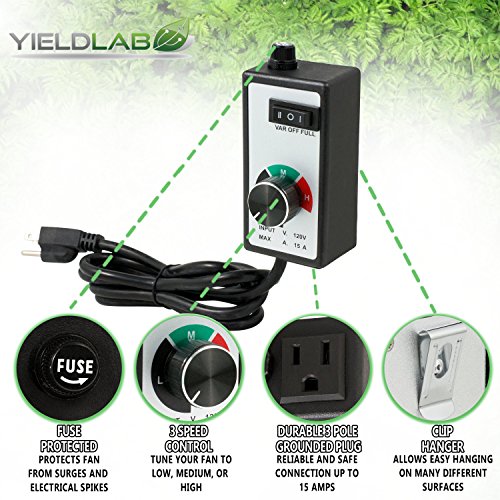 Yield Lab Variable Fan Speed Controller 3 Settings for Grow Tent and HVAC Intake and Exhaust Duct Fan Ventilation System - Thumbnail 3