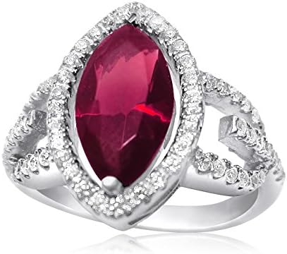 Velini 925 sterling silver ring micro pave setting cubic zirconia stone and ruby marquise center stone,6