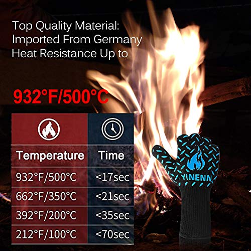 YINENN BBQ Grill Gloves with 932°F Heat Resistance and Insulated Silicone for Barbecue with Grilling,Smoker,Cooking and Oven,Baking,Fireplace,Frying and Kitchen-1 Pairs (13.5''XL)-Blue