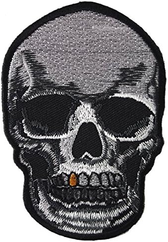 Gold Teeth Silver Novelty Skull Embroidered Iron on Patch
