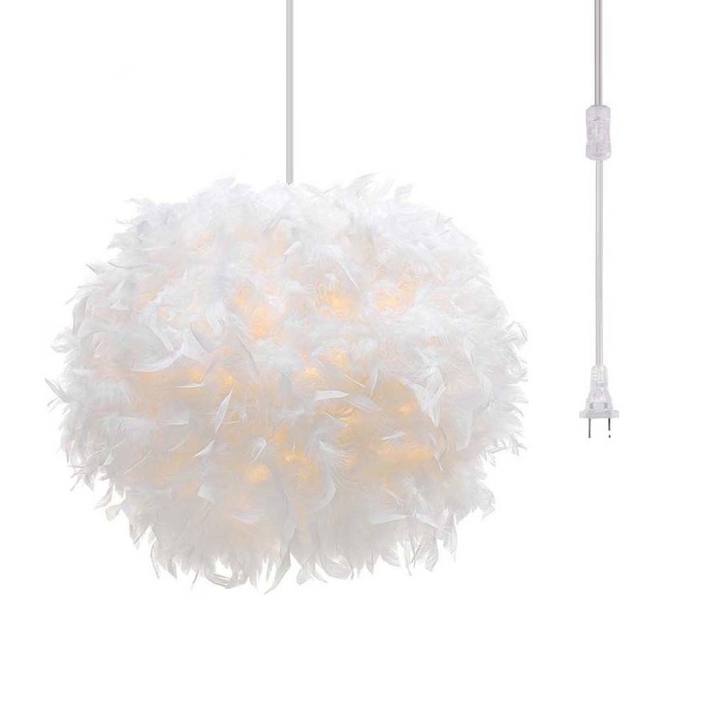 Photo 1 of Surpars House Plug in Pendant Light White Feather Chandelier with 14.8' Cord and On/Off Switch in Line