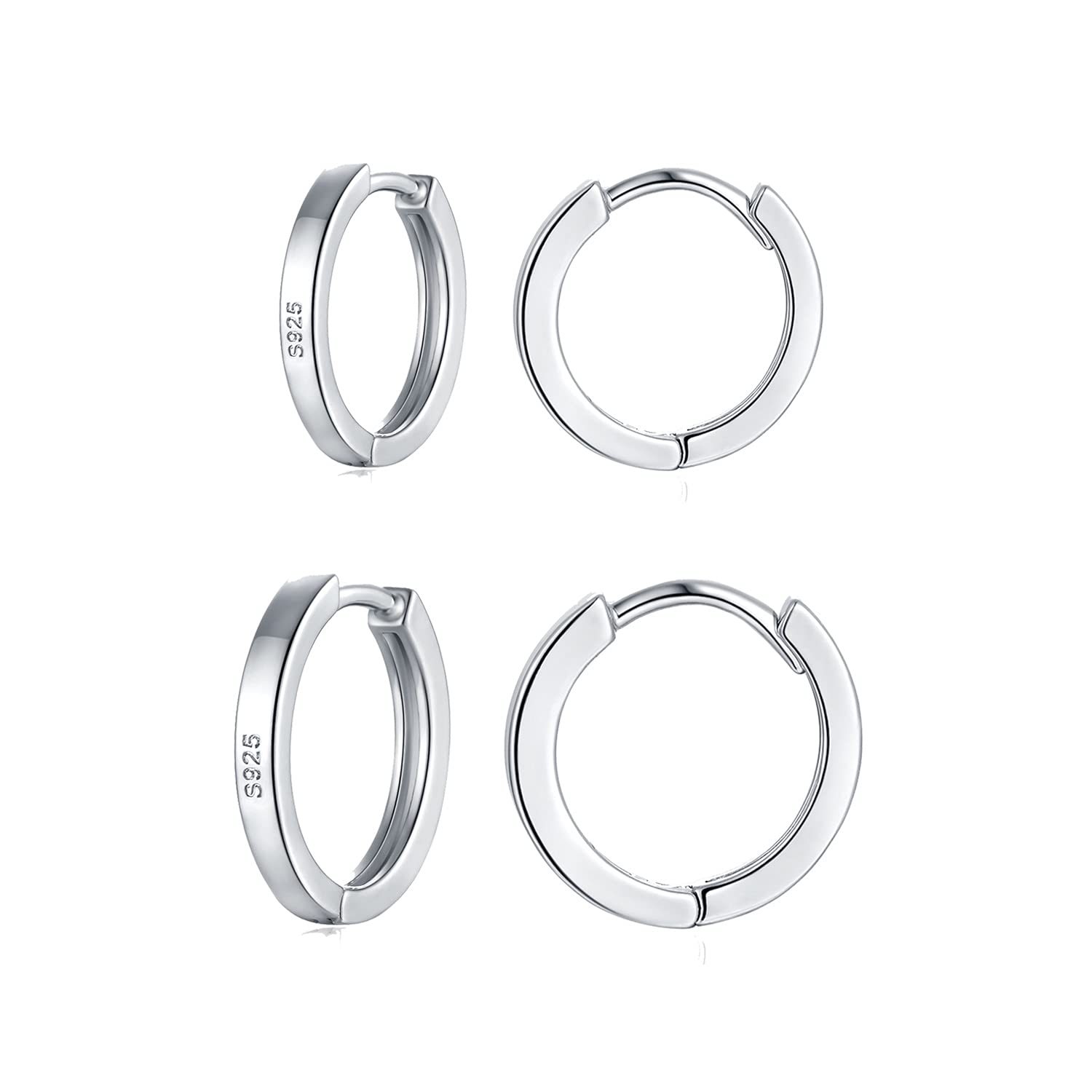 wynn's Silver Hoop Earrings for Women, 925 Sterling Silver Unisex Small Sleeper Hoop Earrings, Silver Hooped Huggie Cartilage Earrings for Women Men Girls (10+12mm)