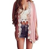 Lookatool Women Ethnic Lace Flower Loose Kimono Cardigan Jacket Blouse Tops (L, Pink )