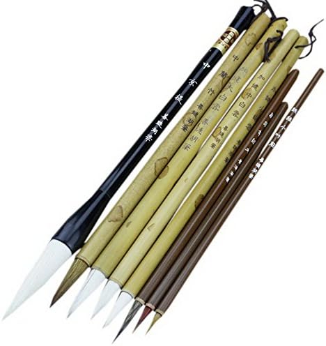 Basic Chinese Paint Brush Kit 8 PCS with Bamboo Roll